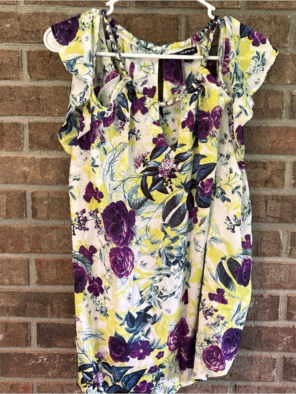 TORRID Georgette Chain Cold Shoulder Blouse Flutter Sleeve - Yellow & Purple